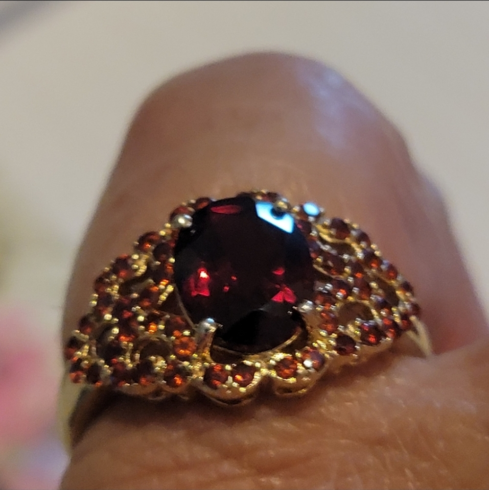 Gold Over Sterling Silver, Garnet Gemstone Women's Ring, size 8 - Picture 8 of 10